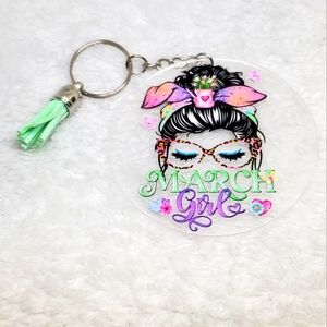 7/$10 March Girl Keychain with Tassel, New